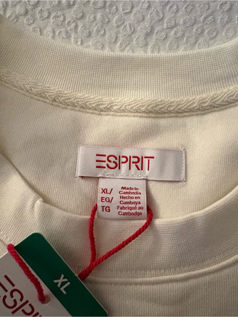 NWT Esprit Women's Logo Fleece Crewneck Cream Multicolor Sweatshirt Sz XL - Picture 4 of 5